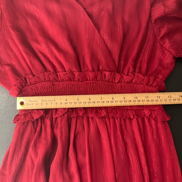 Maxi Dress Women XL Red Metallic Boho Tiered Smocked Ethereal Flowy Cottagecore - Picture 9 of 15